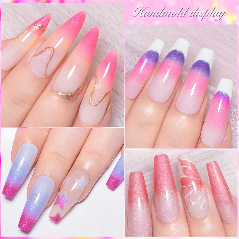 Glitter Thermal Color Changing Gel Nail Polish Set, 10pcs set 3-layers Ombre Nail Art Nail Gel, Semi Permanent UV Nail Gel, Nail Art & Nail Polish for Women & Girls