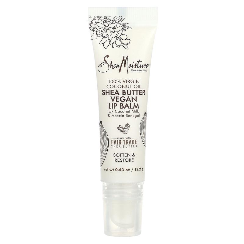 SheaMoisture Shea Butter Vegan Lip Balm with Coconut Milk & Acacia Senegal, 100% Virgin Coconut Oil, 0.43 oz (12.2 g)