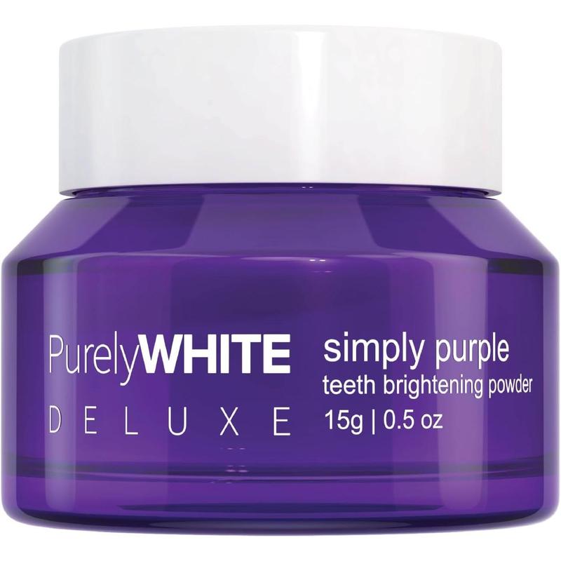 PurelyWHITE DELUXE, Simply Purple Brightening Powder - Conceals Stains, No Sensitivity - Enamel-Safe Toothpaste Whitening Powder for Coffee, Tea, Food, Wine, and Tobacco Stains.