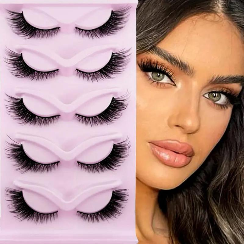 Cat Eye False Eyelashes, 5 Pairs Natural Look Fluffy Eye Makeup Strip Lashes for Women & Girls Eye Makeup Enhancement for Party Dating Stage, Christmas Gift