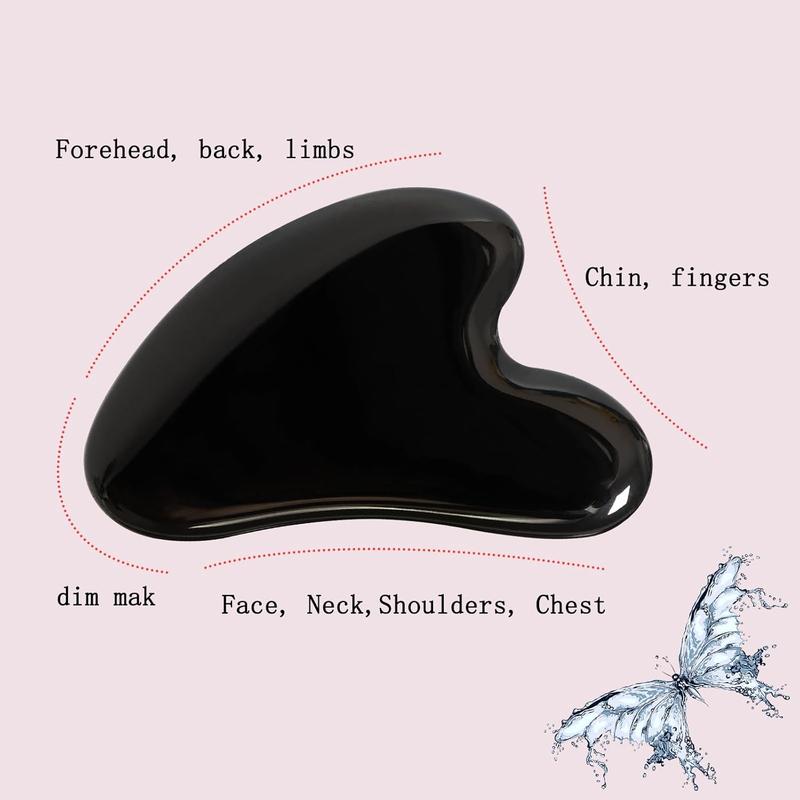 Gua Sha Jade Stone Gua Sha Massage Tool, Guasha Tool for Face and Body Skin Massage. Tools for SPA Acupuncture, Pink Stone for Body Face Neck and Eye, Skin Care Gift for Woman (Black)