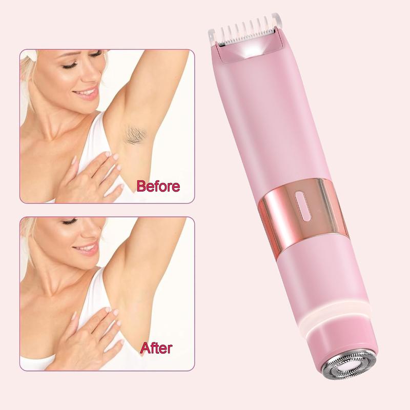 Bikini Trimmer for Women, Dual Head Electric Razor for Womens, Rechargeable Electric Shaver for Legs Arms Pubic Body Hair Trimmer (Pink) bikini trimmer Rechargeable Electric electric shaver electric lady