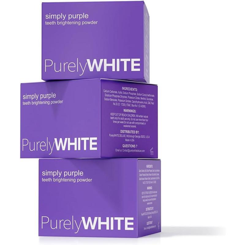 PurelyWHITE DELUXE, Simply Purple Brightening Powder - Conceals Stains, No Sensitivity - Enamel-Safe Toothpaste Whitening Powder for Coffee, Tea, Food, Wine, and Tobacco Stains.