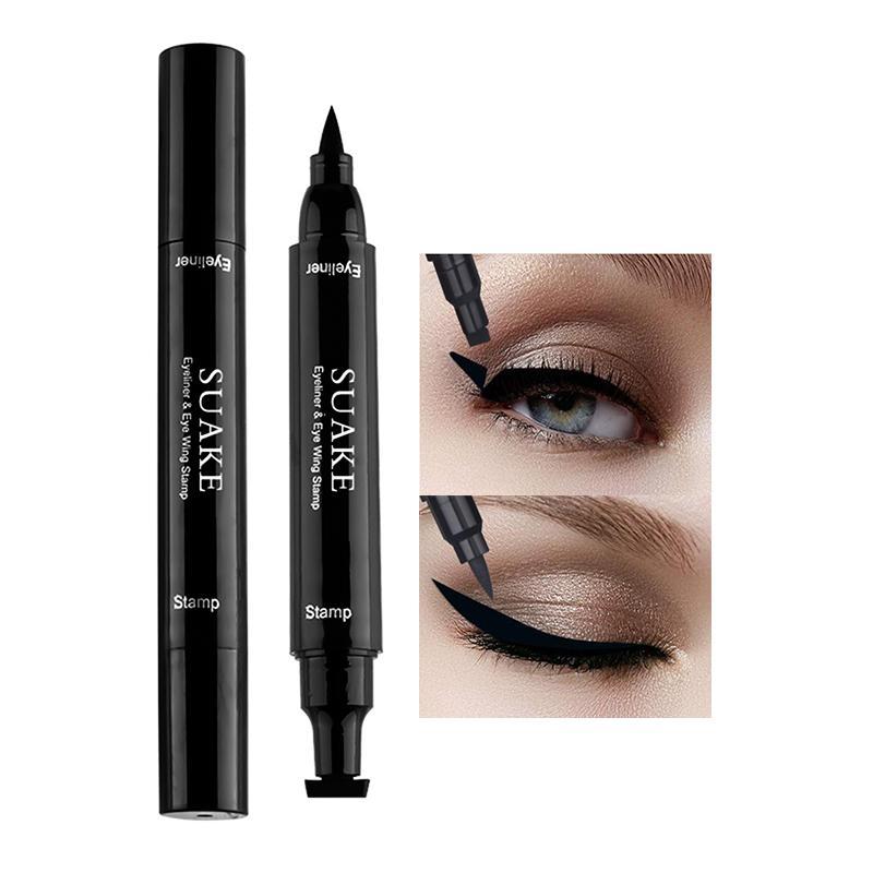 Double-ended Eyeliner Pen, 1 Count Waterproof Eyeliner Pencil with Fine Tip & Stamp Head, Quick Drying Eye Makeup Tool for Women & Girls