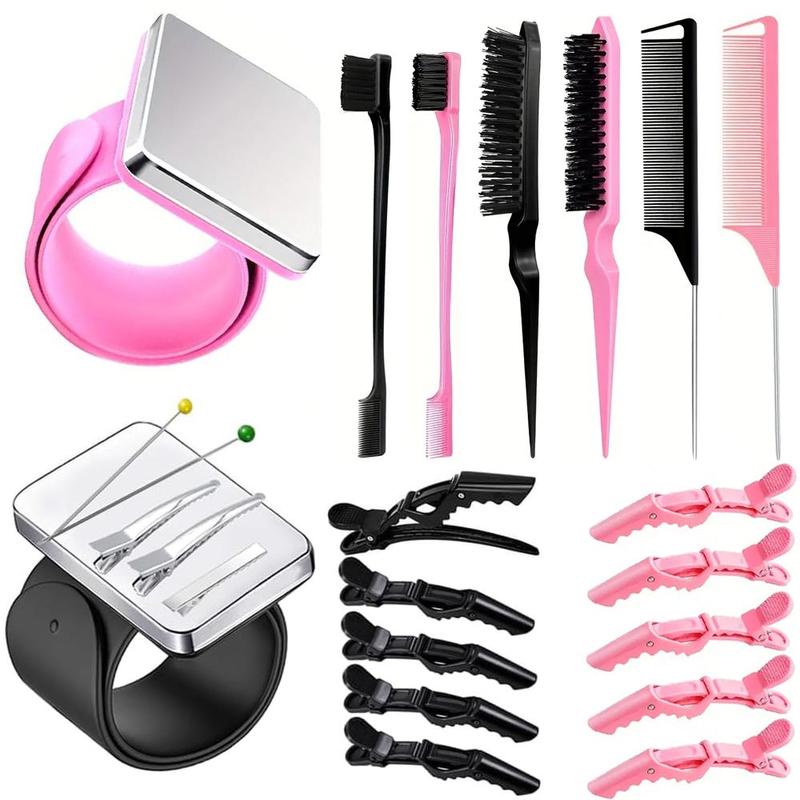 Heatless Styling Tool Set, 18pcs set Including 2 Wrist Bands, 10 Alligator Clips and 6 Hair Brushes, Professional Hair Styling Tools for Women & Men