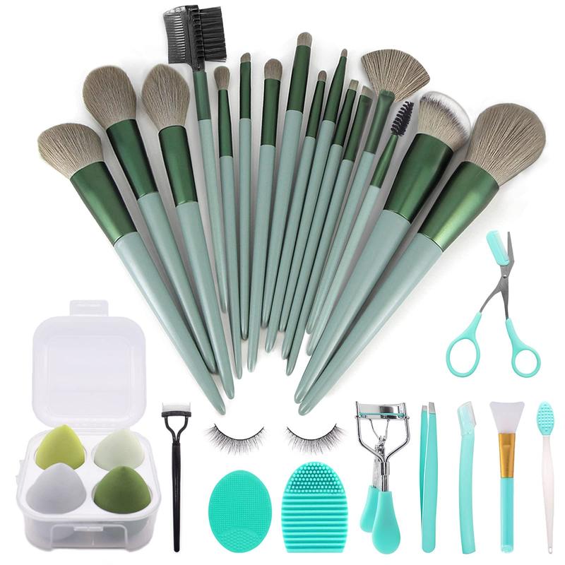 22-Piece Makeup Brush Set – Professional Foundation and Eyeshadow Brushes in Green