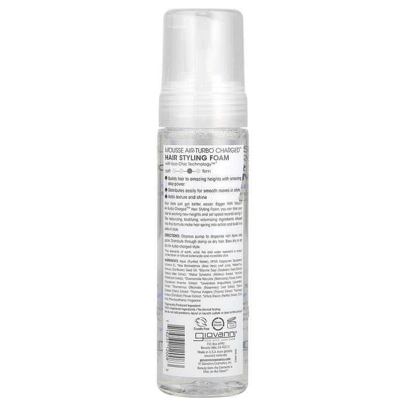 Giovanni Mousse Air-Turbo Charged™, Hair Styling Foam, Medium-To-Firm Hold, 7 fl oz (207 ml)