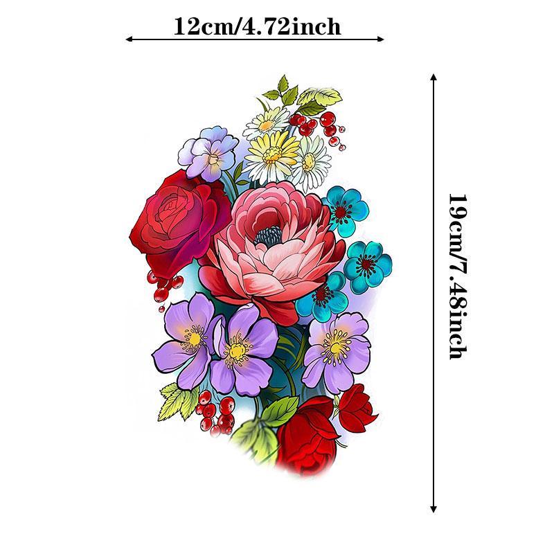 Flower Pattern Tattoo Sticker, Temporary Body Art for Festival, Party, Colorful Floral Temporary Tattoo, Long Lasting Fake Tattoo for Women & Men