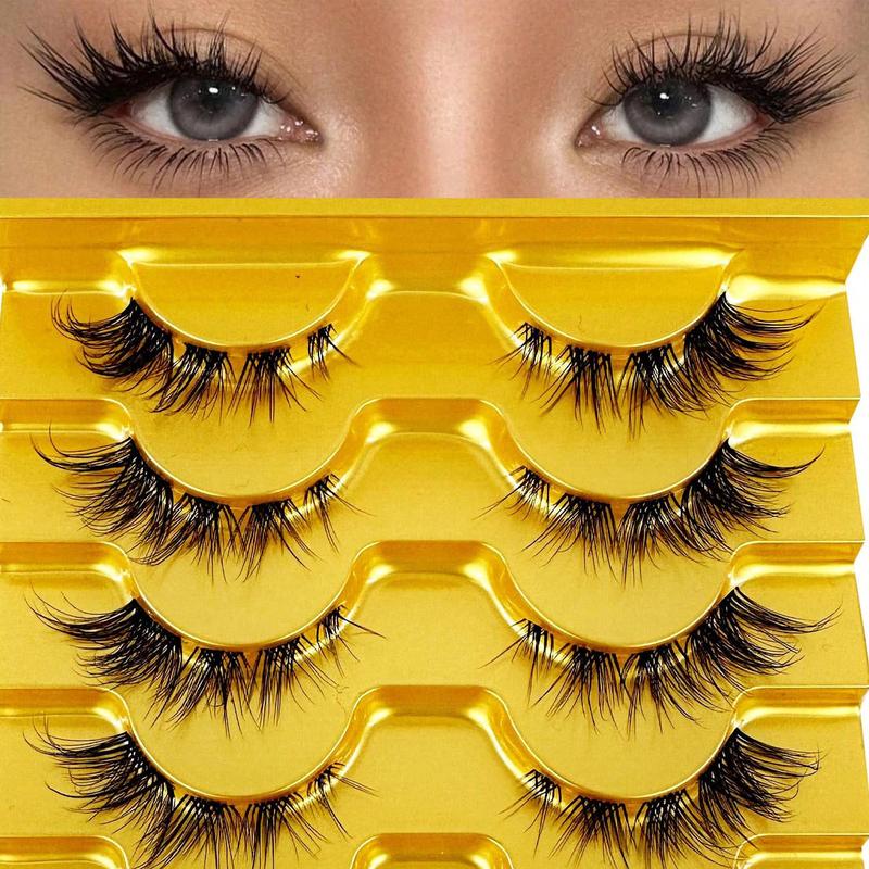 Natural Look Eyelashes Extensions, 5 Pairs Eye Lashes Cluster, Clear Band False Eyelashes, Eye Makeup Products for Women & Girls