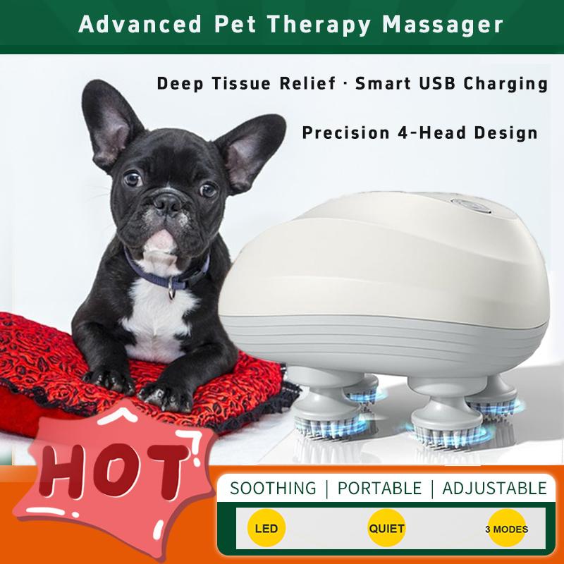 Handheld Pet Massager for Dogs and Cats Electric Cat and Dog Massage Tool - Head and Back Scratcher for Relieving Tension, Tight Muscles and Stiffness with Four Rotating Massage Heads Silicone Friend