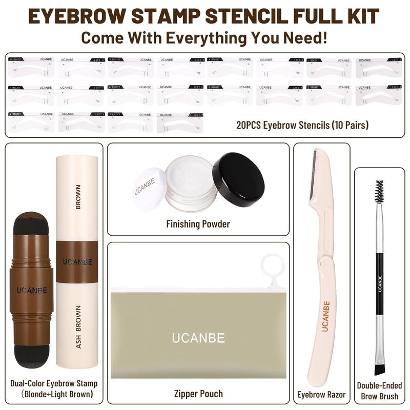 25PCs eyebrow stamp stencil kit with dual-color eyebrow stamp pomade, 20 reusable eyebrow stencils, finishing powder, brush, eyebrow razor, zipper pouch, waterproof eye brow stamping and shaping kit03