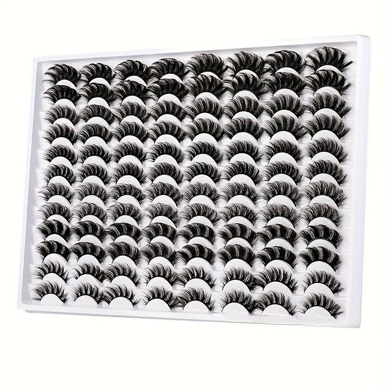 Fluffy False Eyelashes, 48 Pairs Wispy Cat Eye Faux Cluster Lashes for Music Festival Makeup, Natural Curling Eye Makeup Strip Lashes