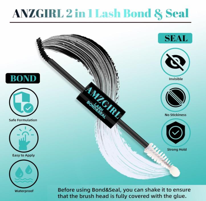 Lash Bond and Seal Eyelash Cluster Glue House of Lash Clusters Mascara Wand 10ml Long Lasting 72 Hours Black Cluster Lash + Lash Seal 2 in 1 Lash Clusters at Home by AMZGlRL(Black)