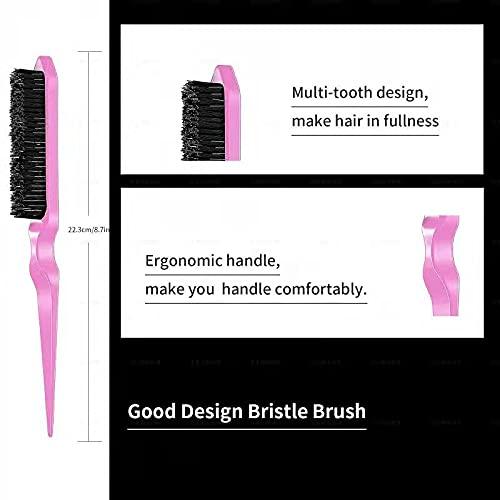 3 Pieces Hair Styling Comb Set Teasing Hair Brush Rat Tail Comb Edge Brush for Edge&Back Brushing, Combing, Slicking Hair for Women (Pink)