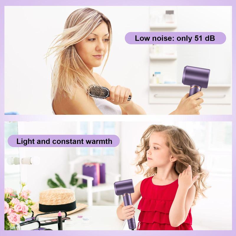 Portable Hair Dryer with Negative Ion Care, 1 Set Low Noise Hair Dryer with Magnetic Nozzle, Professional Hair Dryer for Home & Travel