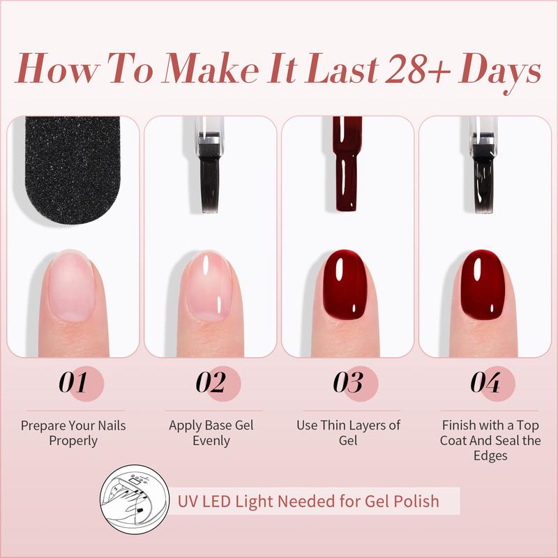 BORN PRETTY 6 Colors Jelly Gel Polish Set Rose Red Nude Jelly Gel for Autumn Nail Art DIY at Home Nail Care Nail Art Manicure Christmas Gifts Easy to Use