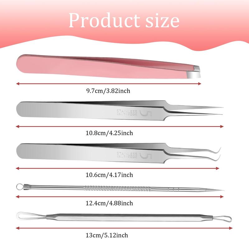 5 Pieces Blackhead Removal Tools Including Ingrown Hair Tweezers Comedones Extractor Tools and Blackhead Tweezers Comedones Extractor Tools for Men and Women to Remove Facial Acne, Hair