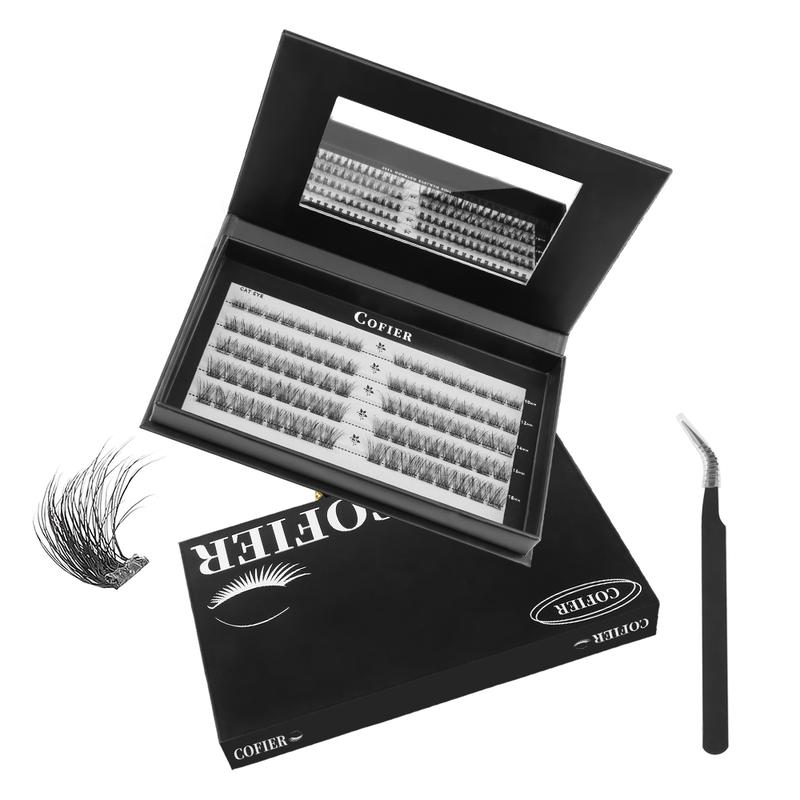 Cofier DIY Lash Kit Press on Lash No Glue Lash Self-Adhesive Eyelash Kit Individual Lashes Beginner Friendly Eyelashes with Tweezers(80 90 120 Pcs)