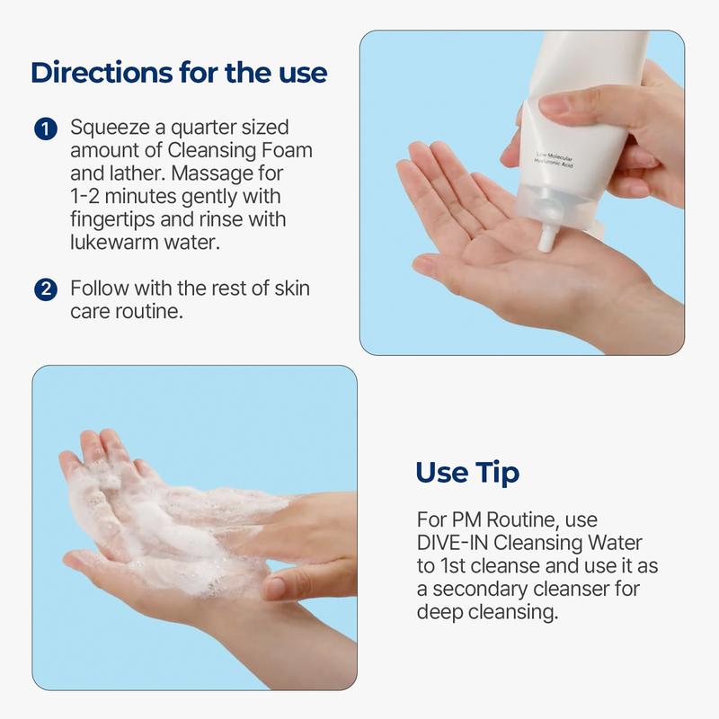 [Torriden Official Shop] DIVE-IN Cleansing Foam Face Wash 150ml | Hydrating Daily Facial Cleanser for All and Sensitive Skin, with Hyaluronic Acid, Panthenol, Allantoin