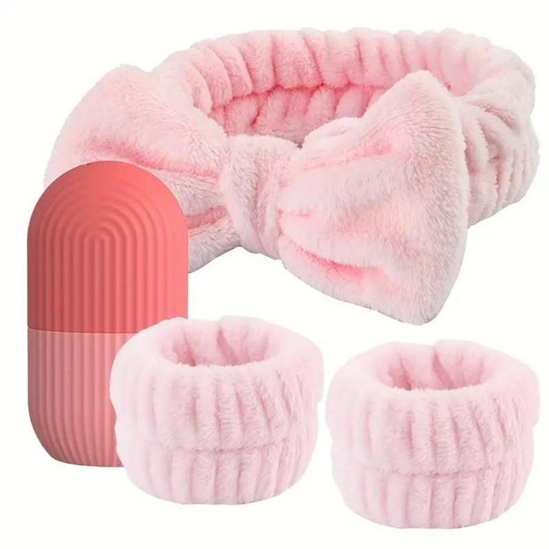 Ice Cube Facial Roller Massager Kit, 4 Counts set Ice Roller Mold & Headband & Wristband Set, Face Massage Tool for Women & Girls