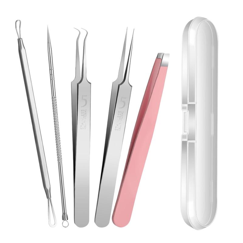 5 Pieces Blackhead Removal Tools Including Ingrown Hair Tweezers Comedones Extractor Tools and Blackhead Tweezers Comedones Extractor Tools for Men and Women to Remove Facial Acne, Hair