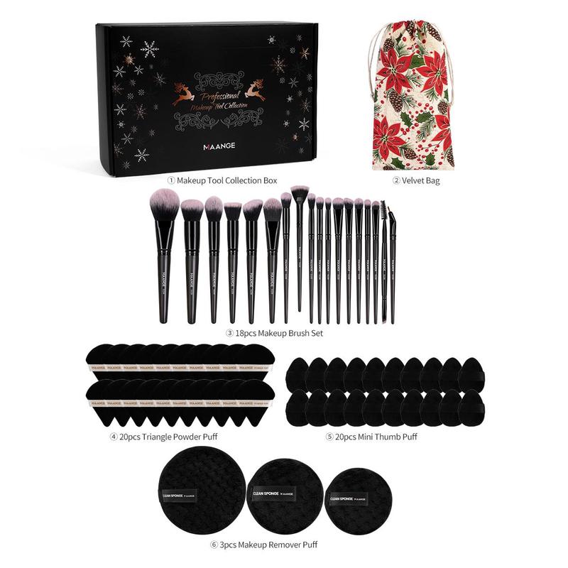 Makeup Tool Set, 1 Set Makeup Brush & Makeup Remover Pads & Makeup Powder Puff & Storage Bag, Professional Makeup Tools for Women