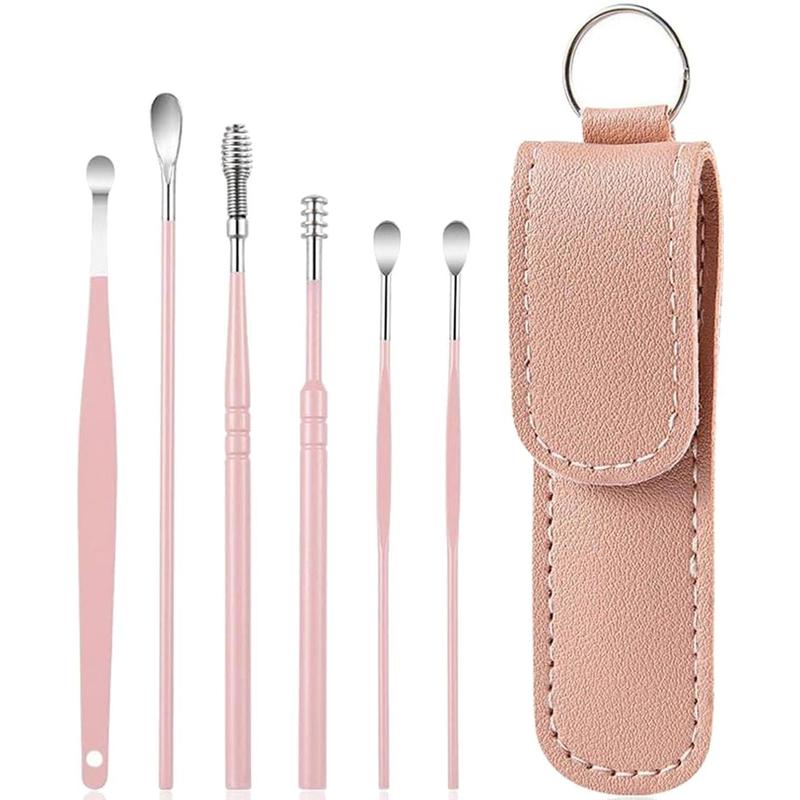 6 Pcs Ear Wax Removal Kit,Ear Cleaner Tools: Mini Portable Ear Scope with Stainless Steel 360° Spiral Ear Massage Cleaning Tool for Adults Kids - Ear Wax Remover with Storage Box(Pink)Thanksgiving, Christmas, New Year Gift