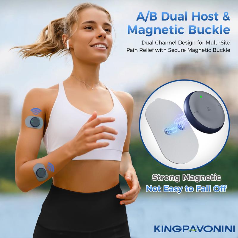 KingPavonini Wireless TENS Unit,Portable Rechargable TENS EMS Machine,LED Screen & Remote, Dual Channel 6 Modes 16 Intensity Massager, Charging Case (4 Pads)