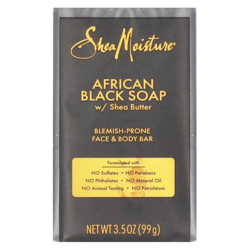 SheaMoisture African Black Bar Soap with Shea Butter, Blemish Prone Face & Body, 3.5 oz (99 g)