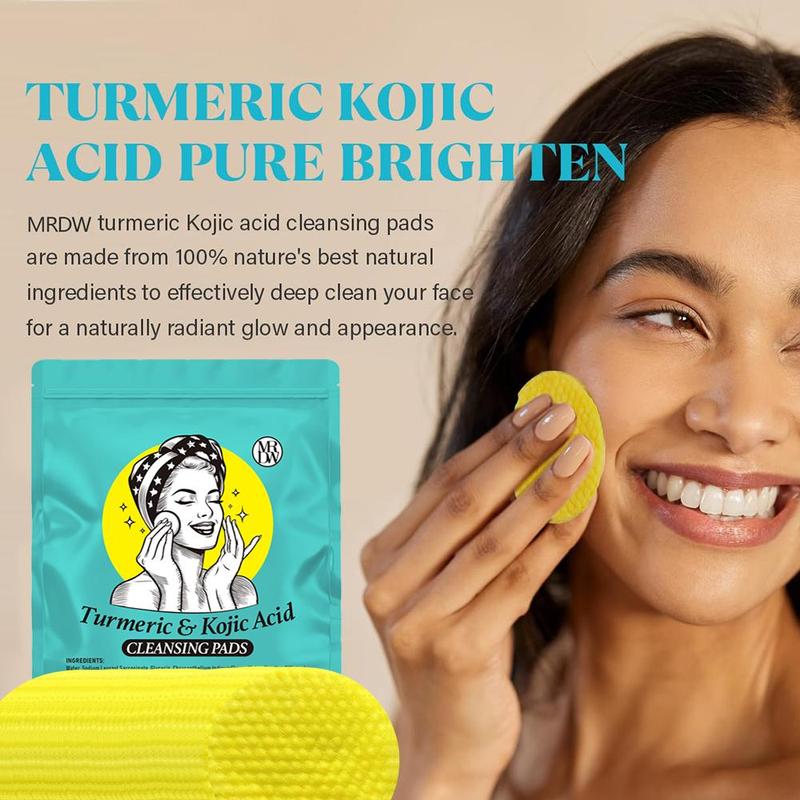 Turmeric Kojic Acid Cleansing Pad, 30pcs set Gentle Exfoliating Face Pads, Facial Skin Care Kit Suitable for Body Bathing, Face Cleaning Supplies