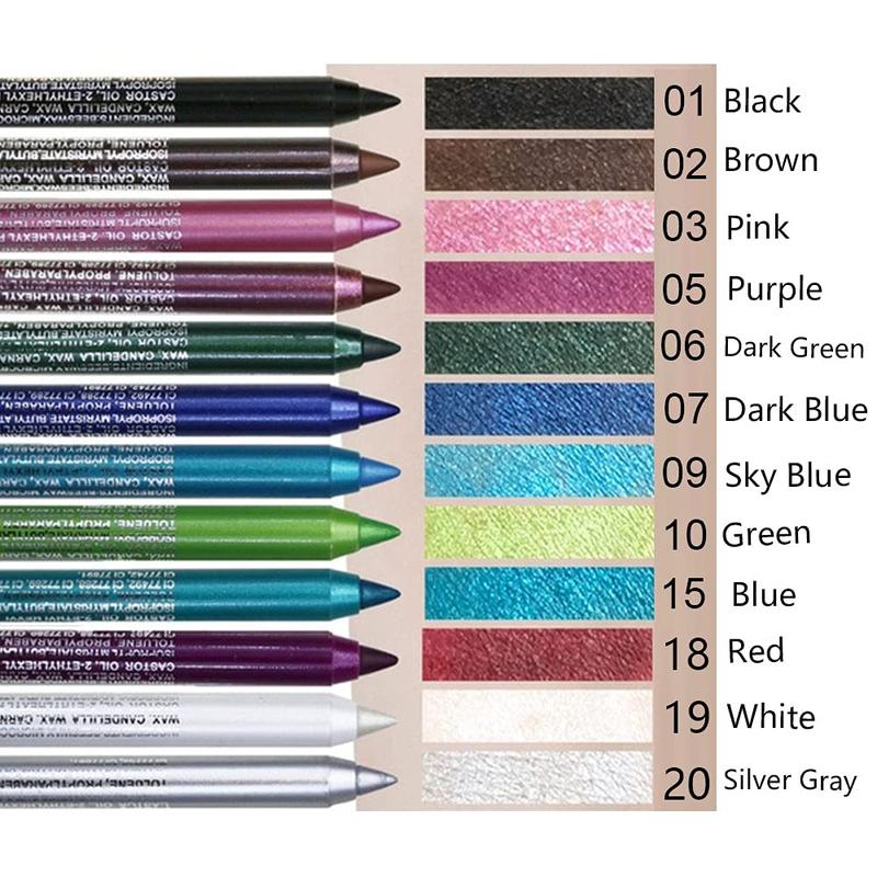 12Pcs Green Blue White Black Brown Purple Color Gel Glitter Eyeliner Pencils Set for Women Waterline Waterproof Smudge Proof lapiz de ojos delineador de ojos contra el agua Eye Liner Makeup 1-5