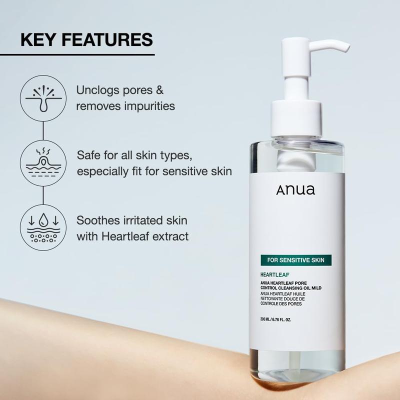 Anua - Heartleaf Pore Cleansing Oil Mild (200ml) Lightweight Makeup Remover, Facial Oil Cleanser, Fragrance Free, Gentle Moisturizer, Hydrating