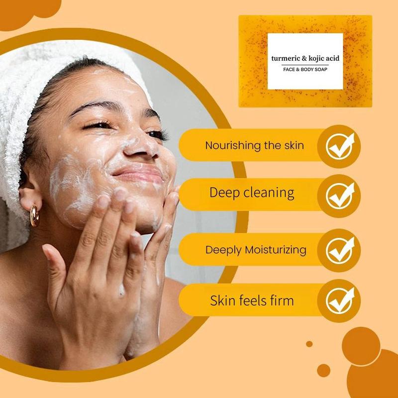 Turmeric Skin Care Kit, Including Turmeric Kojic Acid Soap & Face Cleansing Pads & Mousse Cleanser & Turmeric Oil & Soap Bubble Mesh Bag for Women & Men