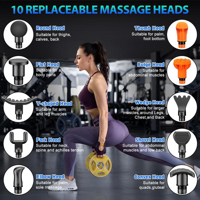 Massage Gun EM26 Experience powerful deep tissue relief , ideal for athletes. Featuring 10 massage heads and a silent brushless motor, Adjustable Plug