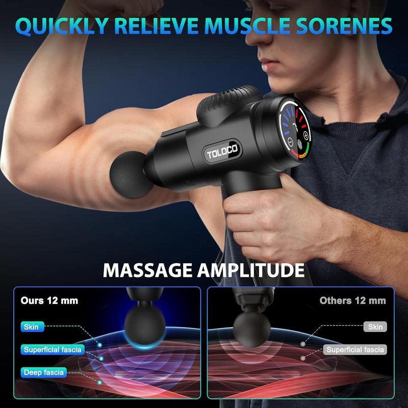 Massage Gun EM26 Experience powerful deep tissue relief , ideal for athletes. Featuring 10 massage heads and a silent brushless motor, Adjustable Plug