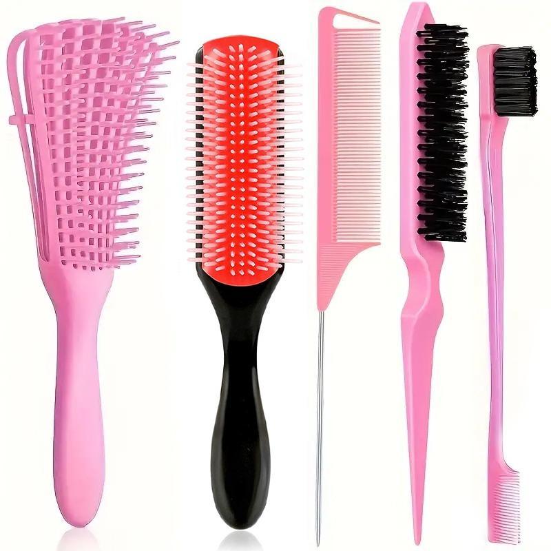 Summer Hairdressing Tools, 5 Counts Detoxification Brush Set with Cushion, Nylon Bristle Shampoo Brush, Dualedge Styling Comb, Detachable and Convenient Combs, Hair Style Hair Products, Hair Accessories, Christmas Gift