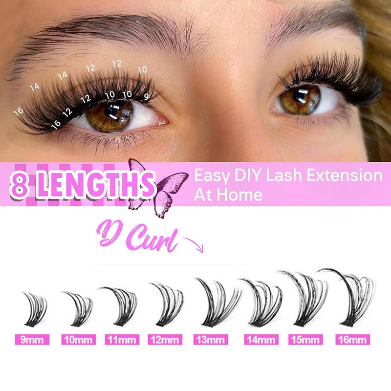 Lash Clusters Eyelash Extensions 280Pcs Individual Lashes 9-16mm Mix 30D 40D 50D Eyelash Clusters D Curl DIY Lash Extension And Eyelash Tool Kit For Eye Makeup Cosmetic Eyelashes Extensions