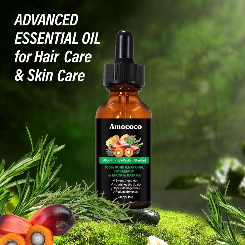 Amococo Rosemary & Batana Oil -Blended with Jojoba & Argan Oil-100% Organic Essential Oil forHair Haircare Daily Repairing Restore Moisture Vitamins