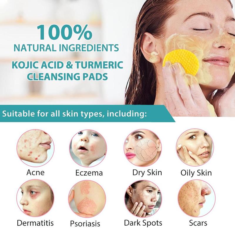 Turmeric Kojic Acid Cleansing Pad, 30pcs set Gentle Exfoliating Face Pads, Facial Skin Care Kit Suitable for Body Bathing, Face Cleaning Supplies