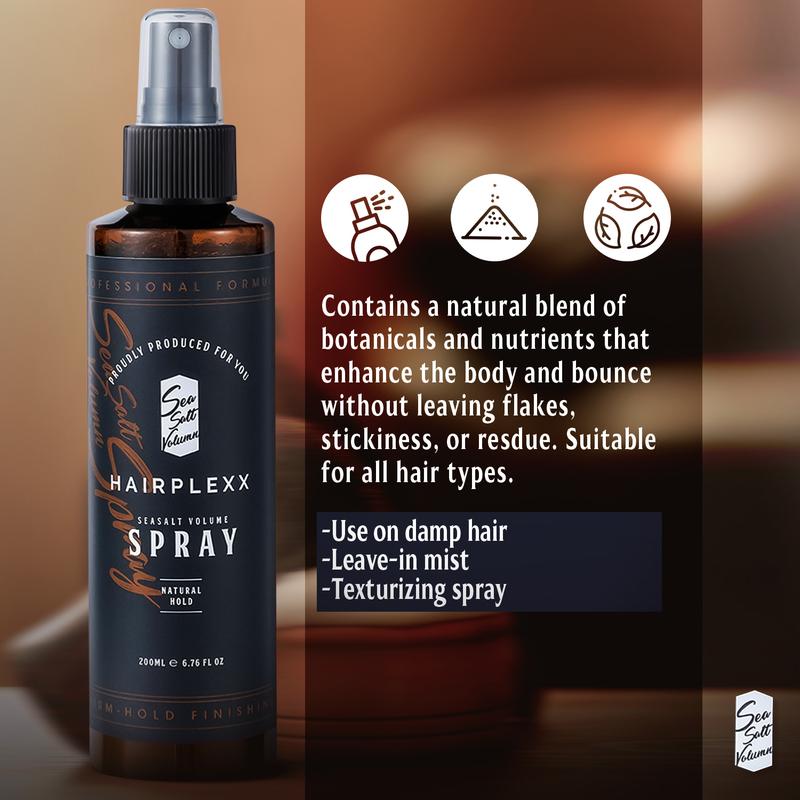 Hairplexx Sea Salt Volume Hair Spray for Natural Thick and Volumizing Hair Look with Matte Finish, Paraben Free 6.7 fl oz