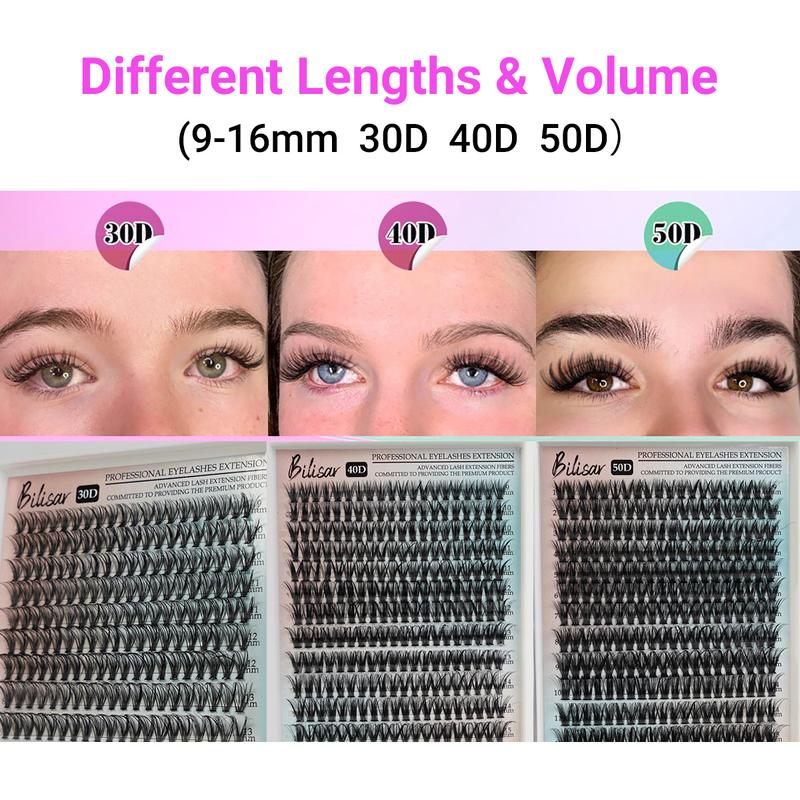 Lash Clusters Eyelash Extensions 280Pcs Individual Lashes 9-16mm Mix 30D 40D 50D Eyelash Clusters D Curl DIY Lash Extension And Eyelash Tool Kit For Eye Makeup Cosmetic Eyelashes Extensions