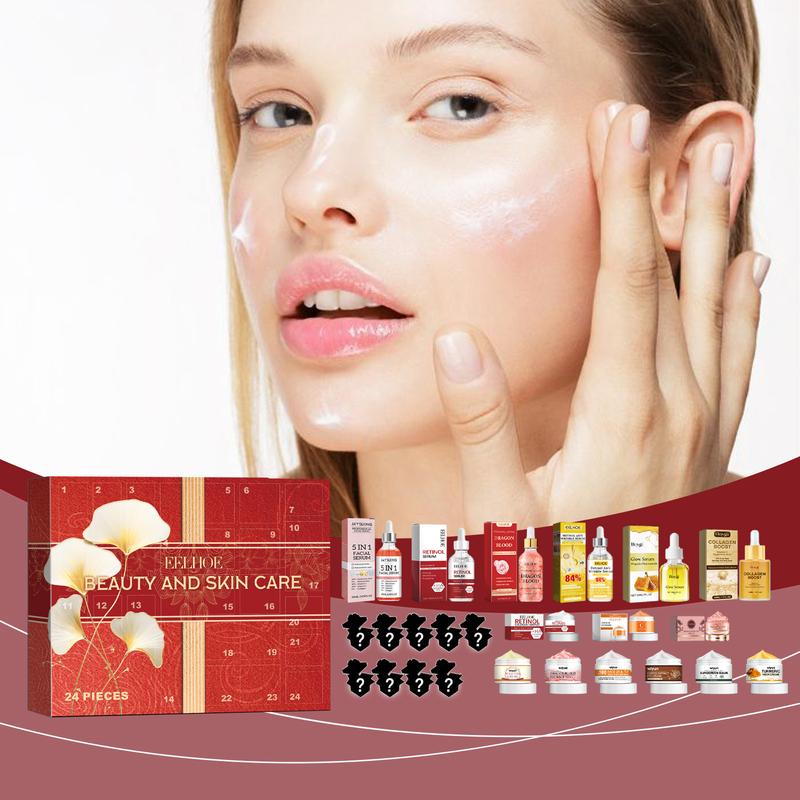 Skincare Advent Calendar 2024 - Beauty Skin Care Advent Calendar Christmas 24 Days Countdown Calendar Makeup Surprise Set, 24 Variety Skincare Products Set Includes Essence Serum Cream, Etc, 10g Per (Red) Gift Flawless Moisturizing Skin Repair Comfort