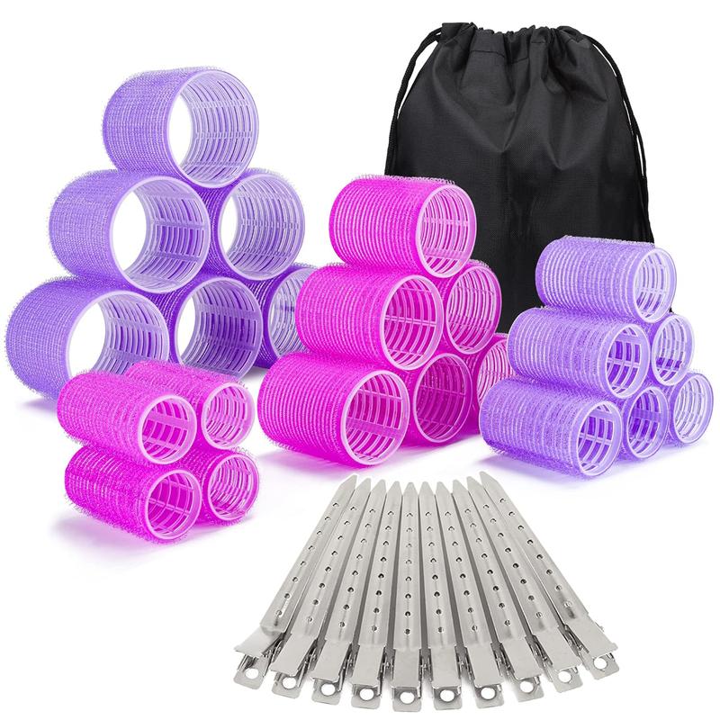 33 Piece Hair Rollers set, Self Grip Hair Rollers for Long Medium Short Hair, Large Medium Hair Curler -22 Rollers + 10 Stainless steel Clip +1 Storage Bag