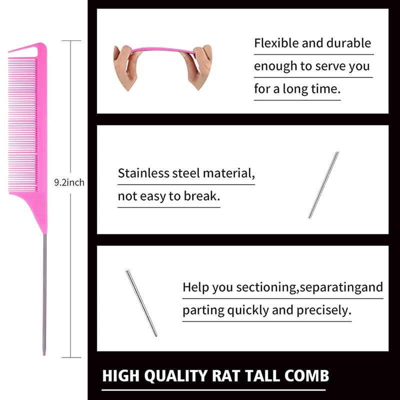 3 count Hair Styling Comb Set Teasing Hair Brush Rat Tail Comb Edge Brush for Edge& Brushing, Combing, Slicking Hair for Women (Pink)