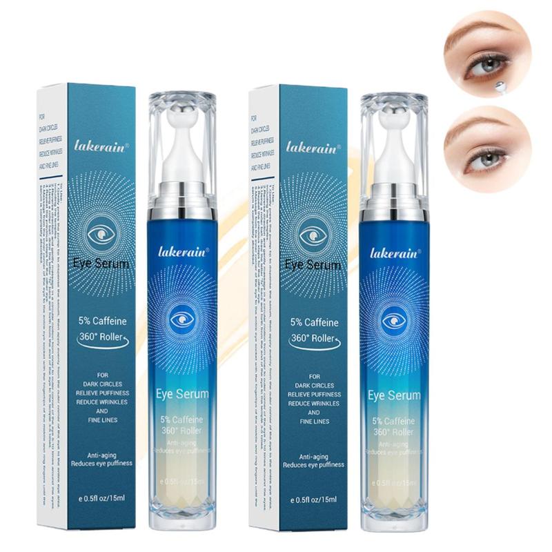 5% Caffeine Eye Serum with 360° Eye Massage Roller Eye Serum for Dark Circles & Relieve Puffiness, Reduce Wrinkles and Fine Lines, Eye Bags, Tighten Lifting Brightening Under Eye Cream-0.5 OZ