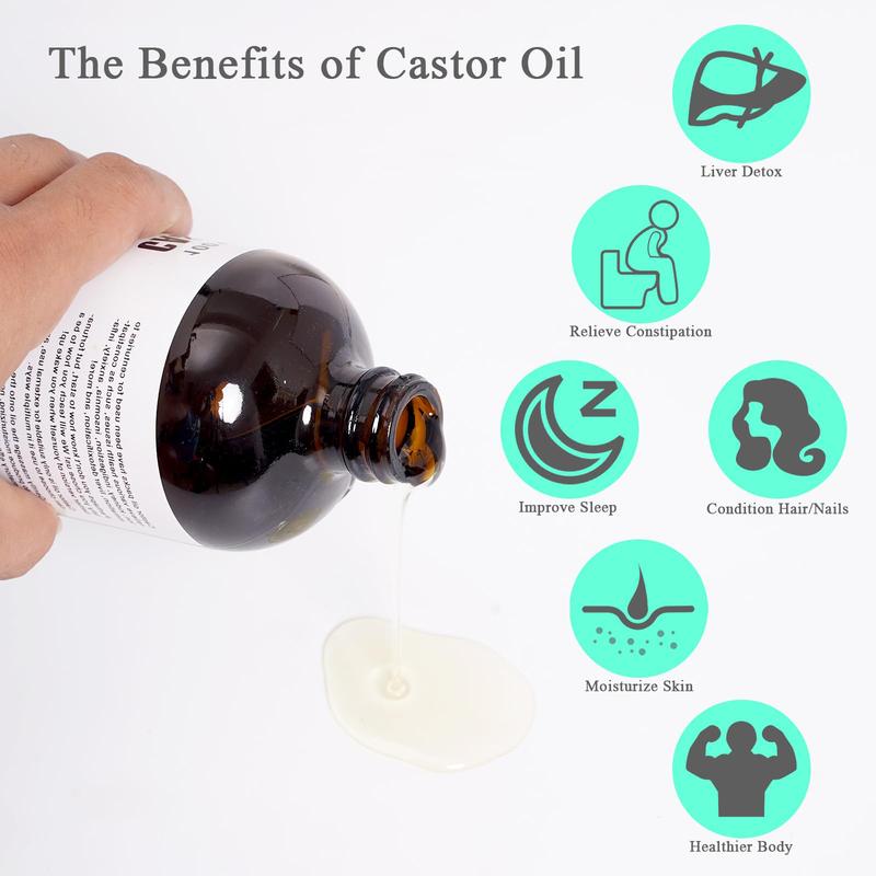 6 Pack Castor Oil Organic Cold Pressed Unrefined Glass Bottle Castor Oil Pack Wrap Organic Cotton Kit Reusable Castor Oil Compress Pads for Neck Waist Chest Knee