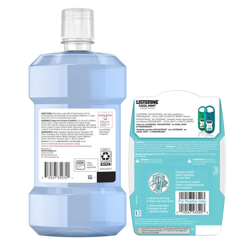 Listerine TikTok Shop Exclusive Duo, Clinical Solutions Breath Defense Alcohol Free Mouthwash 1L & CoolMint PocketPaks Dissolving Breath Strips 72ct Oral Daily