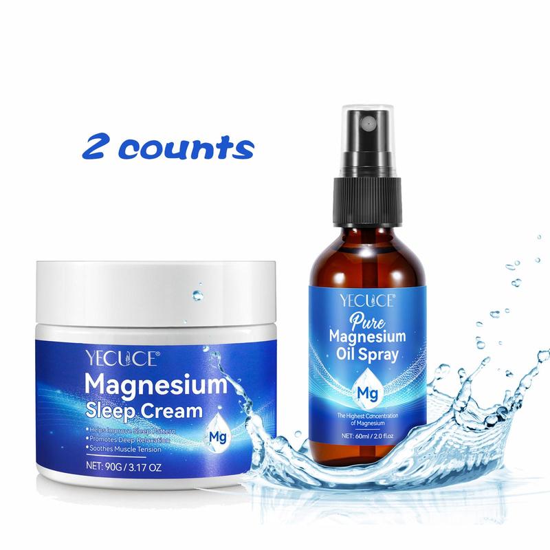 Magnesium Oil Sleep Cream & Spray Set, Moisturizing and Relaxing Body Care, Body Care Kit for Improving Sleep & Reducing Stress