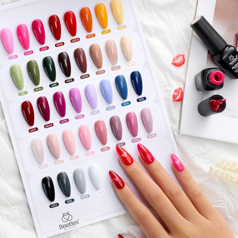 Beetles Gel Polish 44 PCS Gel Nail Polish Set-36 Colors Gel Polish Set Base Coat Glossy Matte & Glitter Top Coat Colorful Muse Collection Nude White Pink Red Blue Gel Gifts for Women