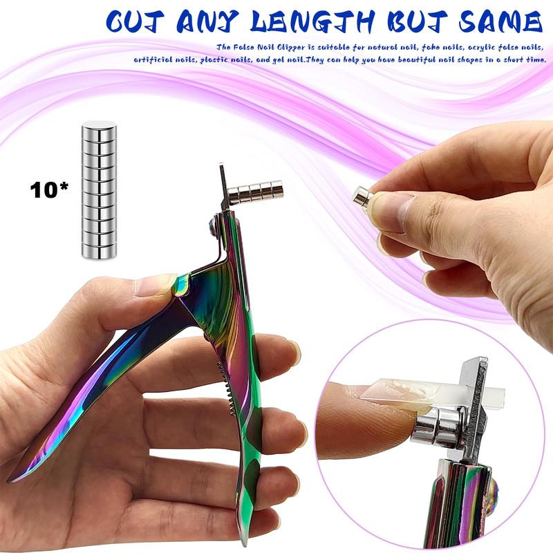 Acrylic Nail Cutter with Magnet Sizer & Length Measurement,Adjustable Stainless Nail Trimmer for Salon Home Nail Art, Professional Nail Clippers for Precise Manicures (Rainbow) , Nail clippers , Nail fungus